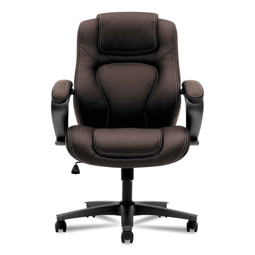 Luxurious Brown Vinyl High-Back Executive Swivel Chair with Lumbar Support