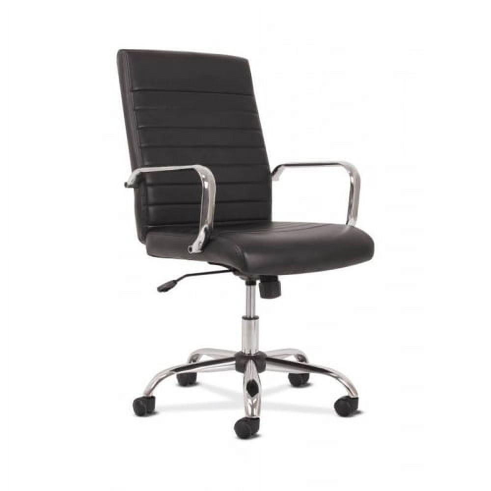 Sculpted Chrome Black Leather Executive Chair with Fixed Arms