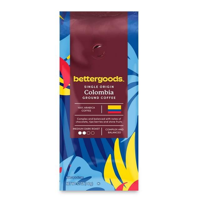 bettergoods Single Origin Colombia Ground Coffee, Medium Dark Roast, 12 oz