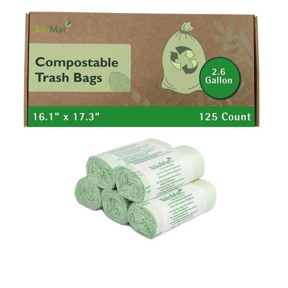 bioMat 2.6 Gallon Compostable Bags, 125 Count, Compostable Trash Bags for Countertop Bin, BPI ASTM 6400