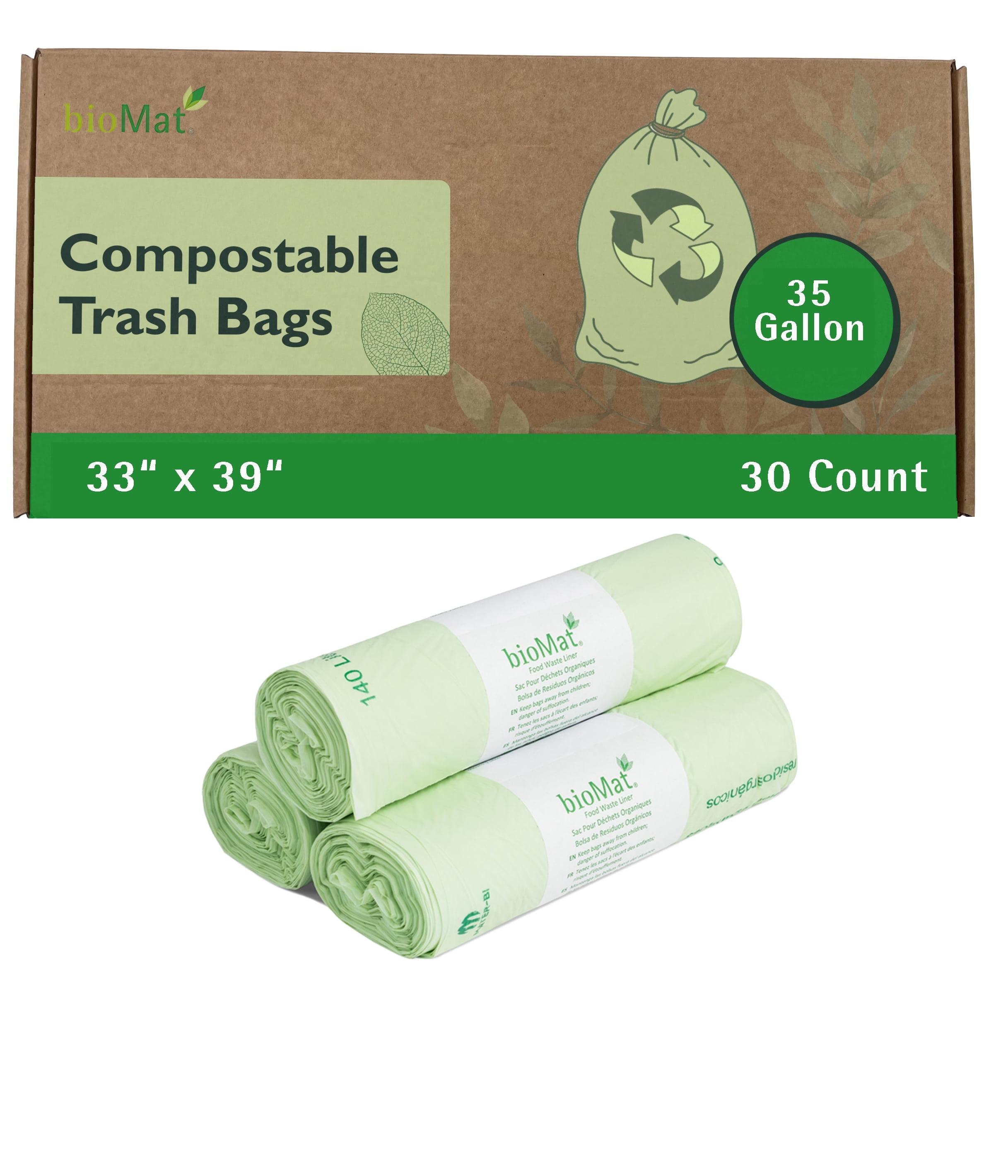 bioMat 35 Gallon Compostable Trash Bags; 30 Count, BPI ASTM D6400; Tear Resistant & Leak Proof Compostable Bags for Kitchen Compost Bin