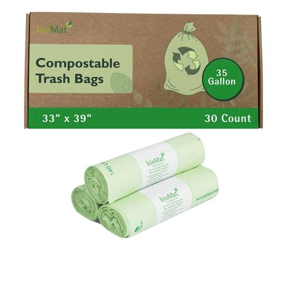 bioMat 35 Gallon Compostable Trash Bags; 30 Count, BPI ASTM D6400; Tear Resistant & Leak Proof Compostable Bags for Kitchen Compost Bin
