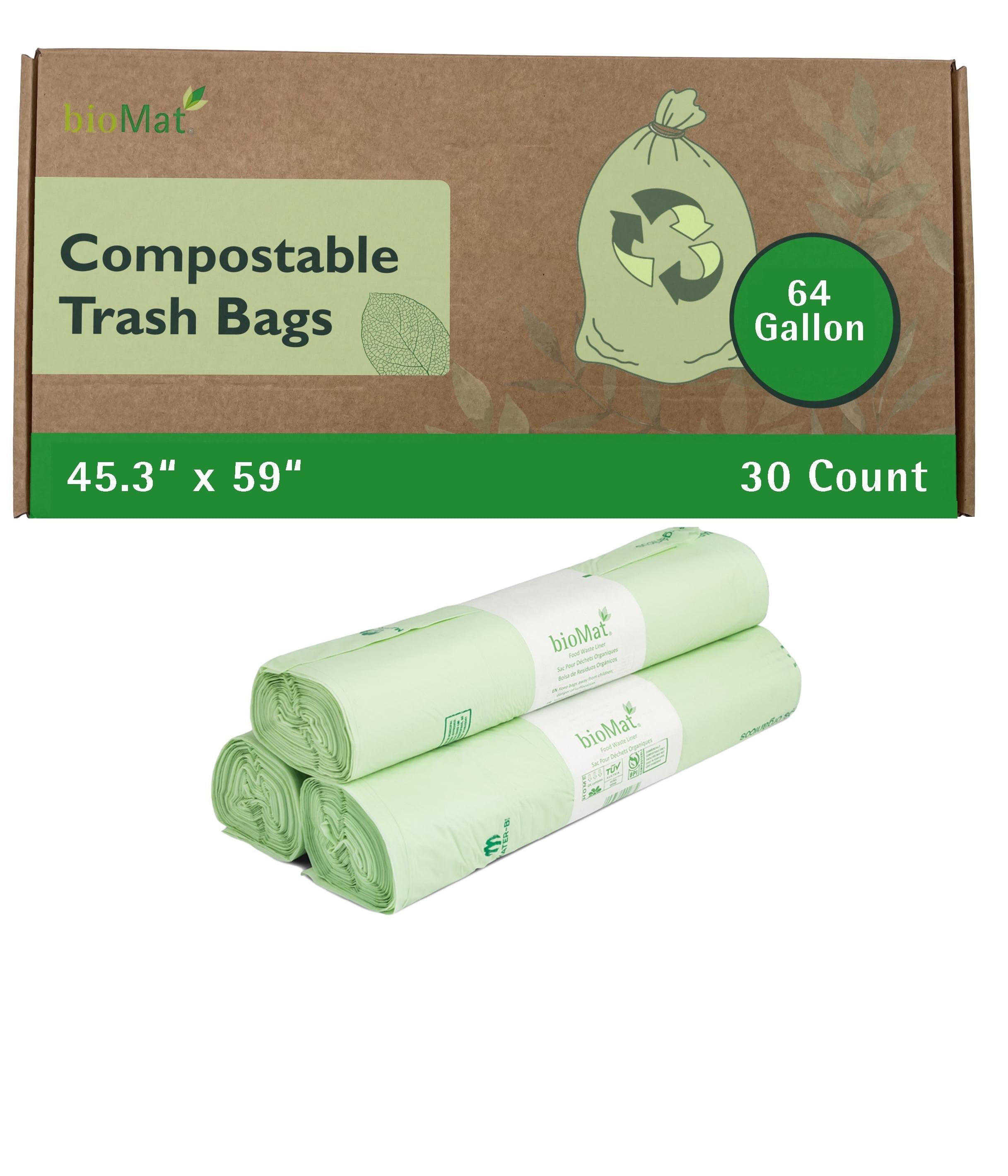 bioMat 64 Gallon Compostable Trash Bags, 30 Count, Large Compost Bags for Compost Bin, BPI Certified ASTM D6400, Tear Resistant, Keep Bin Clean