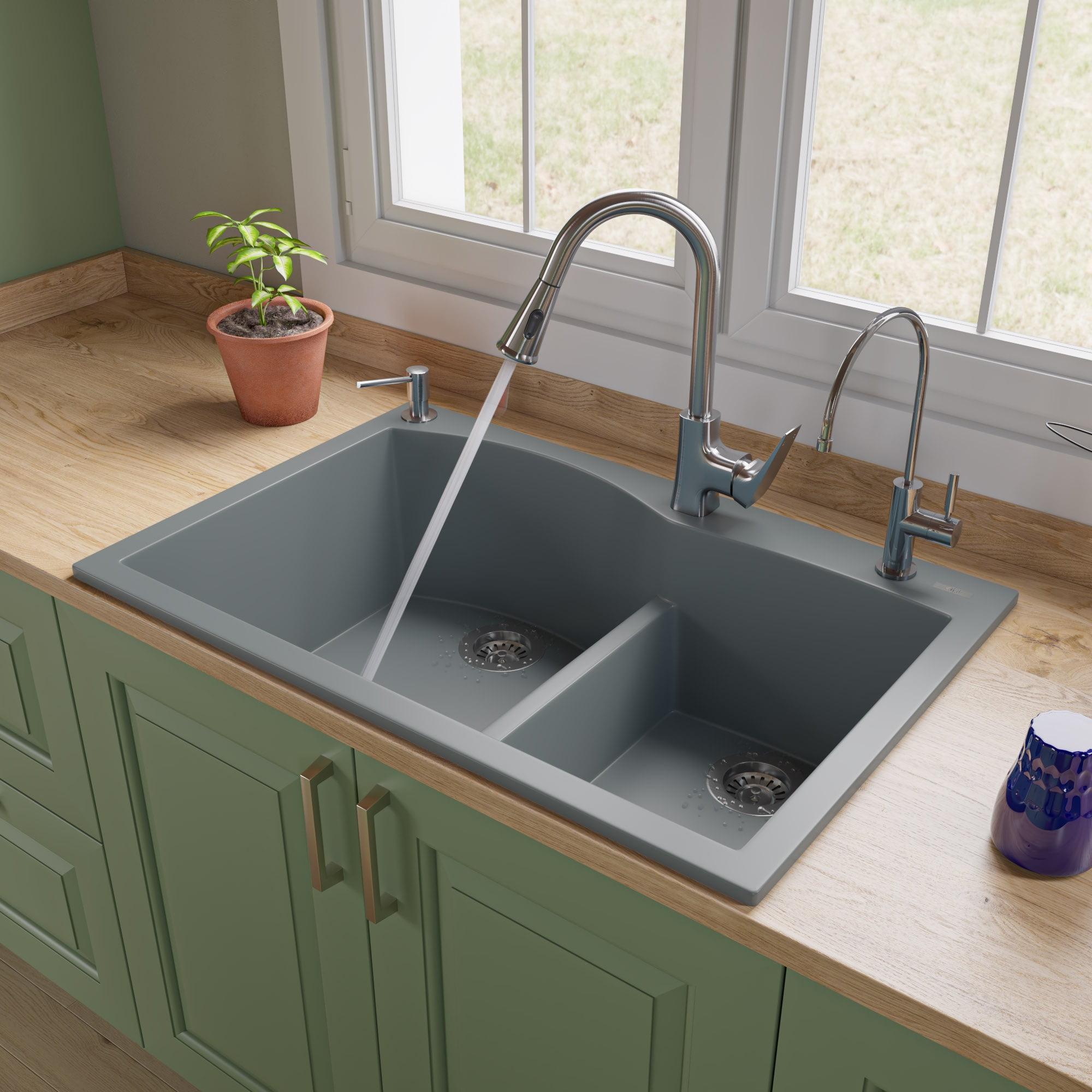 33'' L Drop-In Double Bowl Granite Kitchen Sink