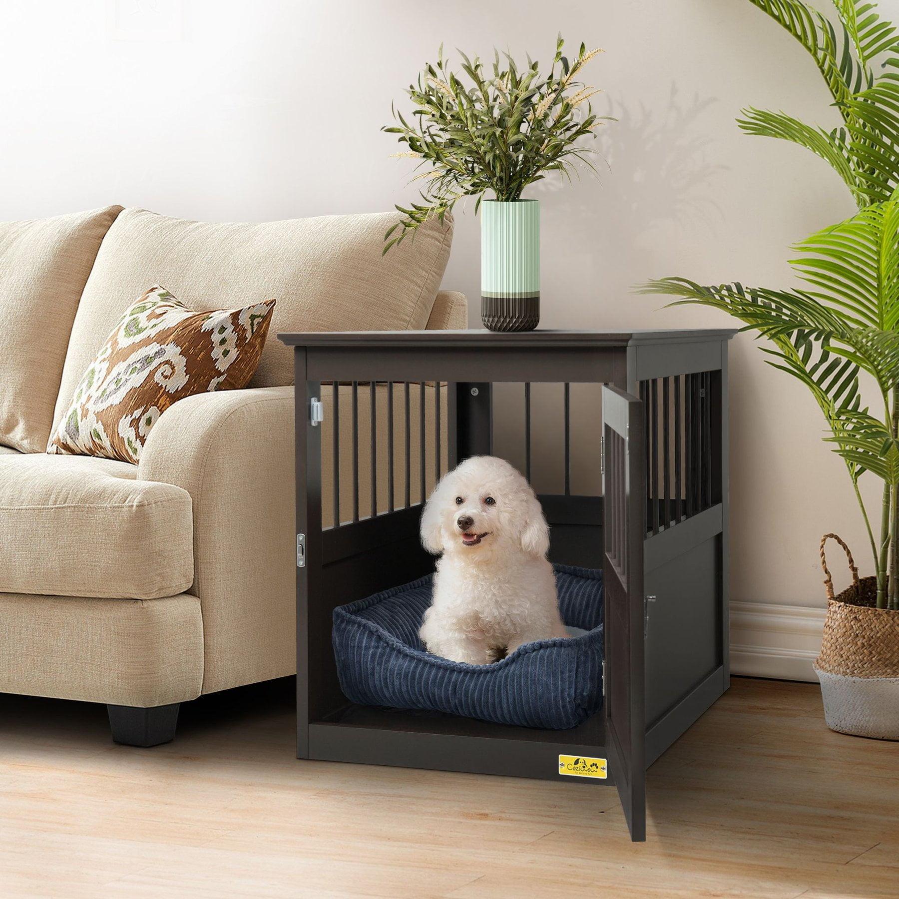 Medium Brown Wooden Dog Crate and End Table