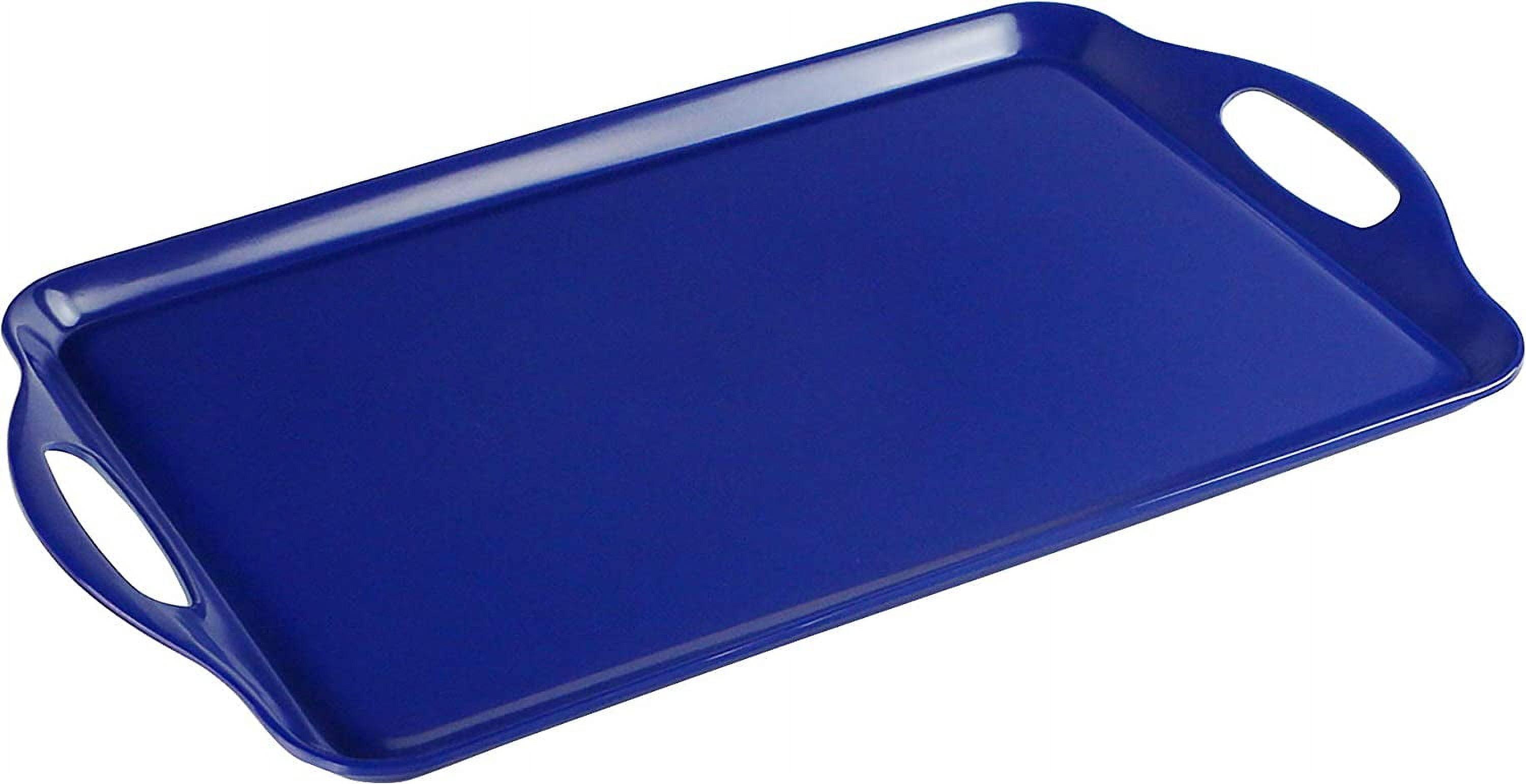 Royal Blue Melamine Serving Tray with Gold Edge, 17" Rectangular