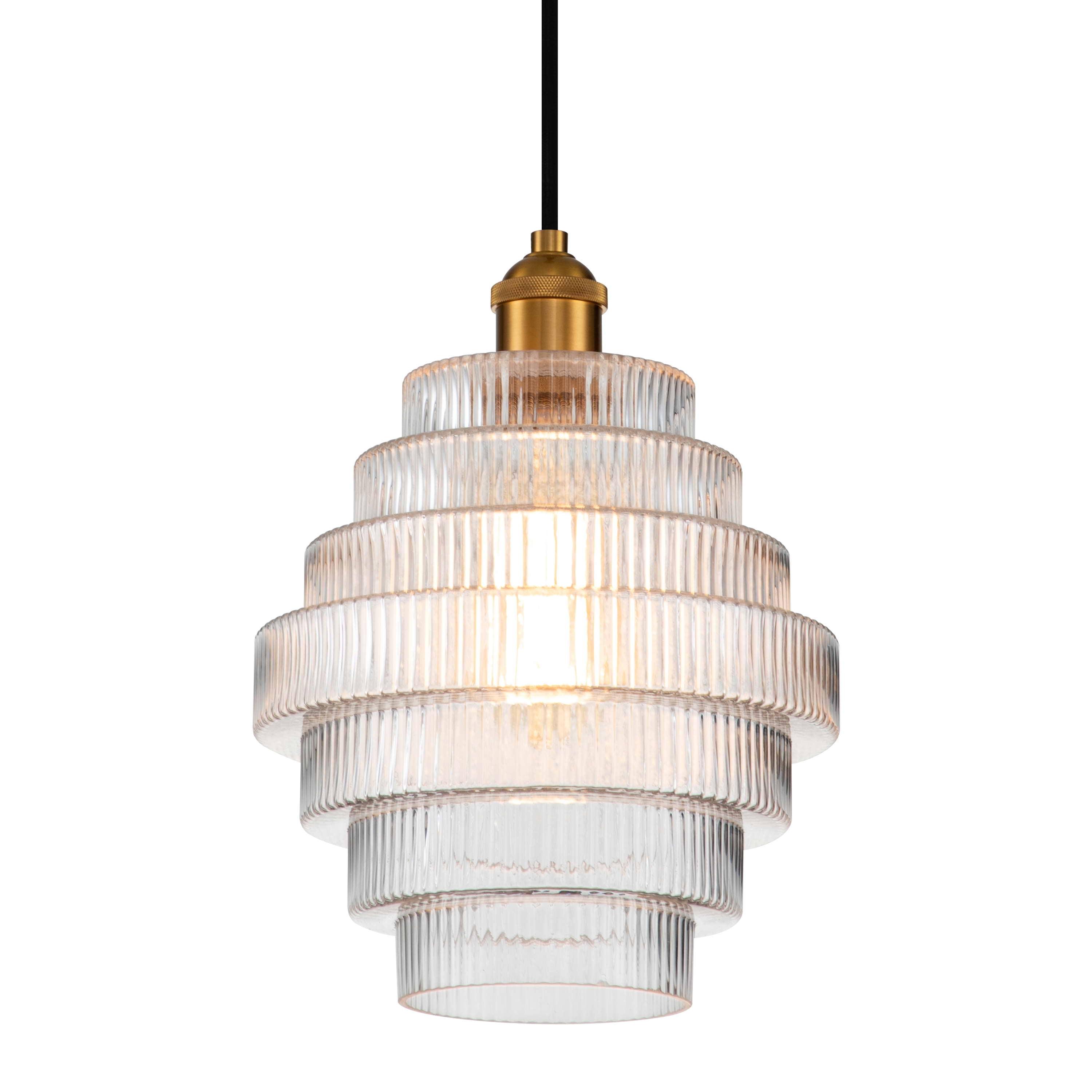 Mini Striped Glass & Antique Brass Hanging Pendant Light