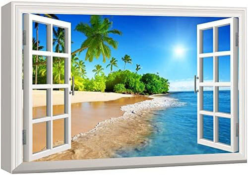 Window Scenery " Landscape Palm Tree On Tropical Beach "