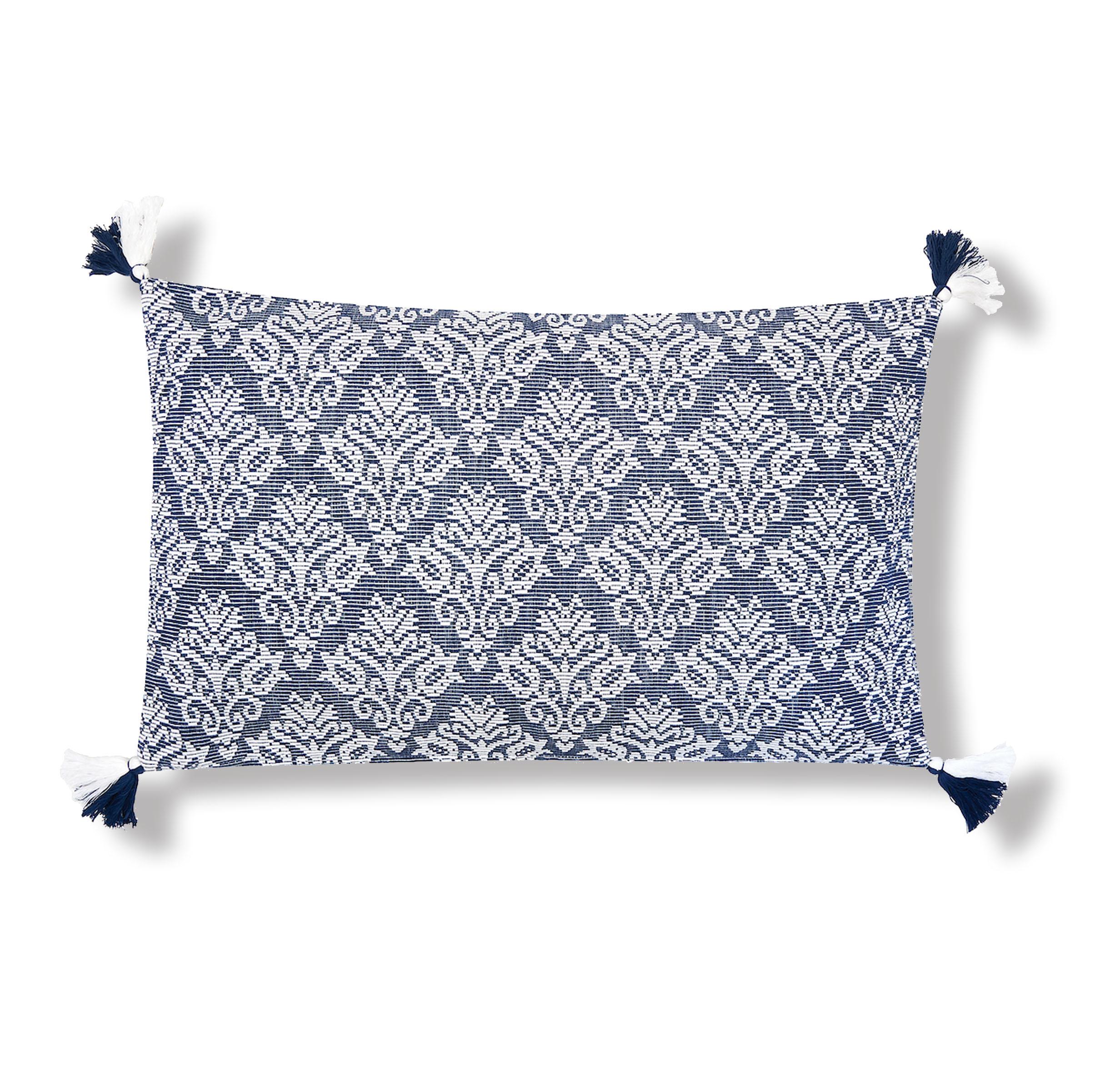 Lottie Indigo Cotton Jacquard Pillow with Tassels 14 x 22