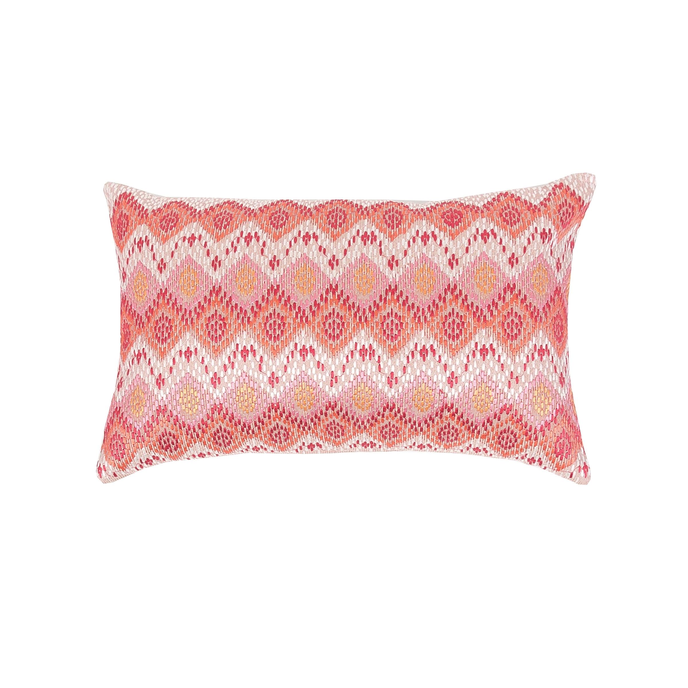 Darla Red Cotton Embroidered Ikat Lumbar Pillow