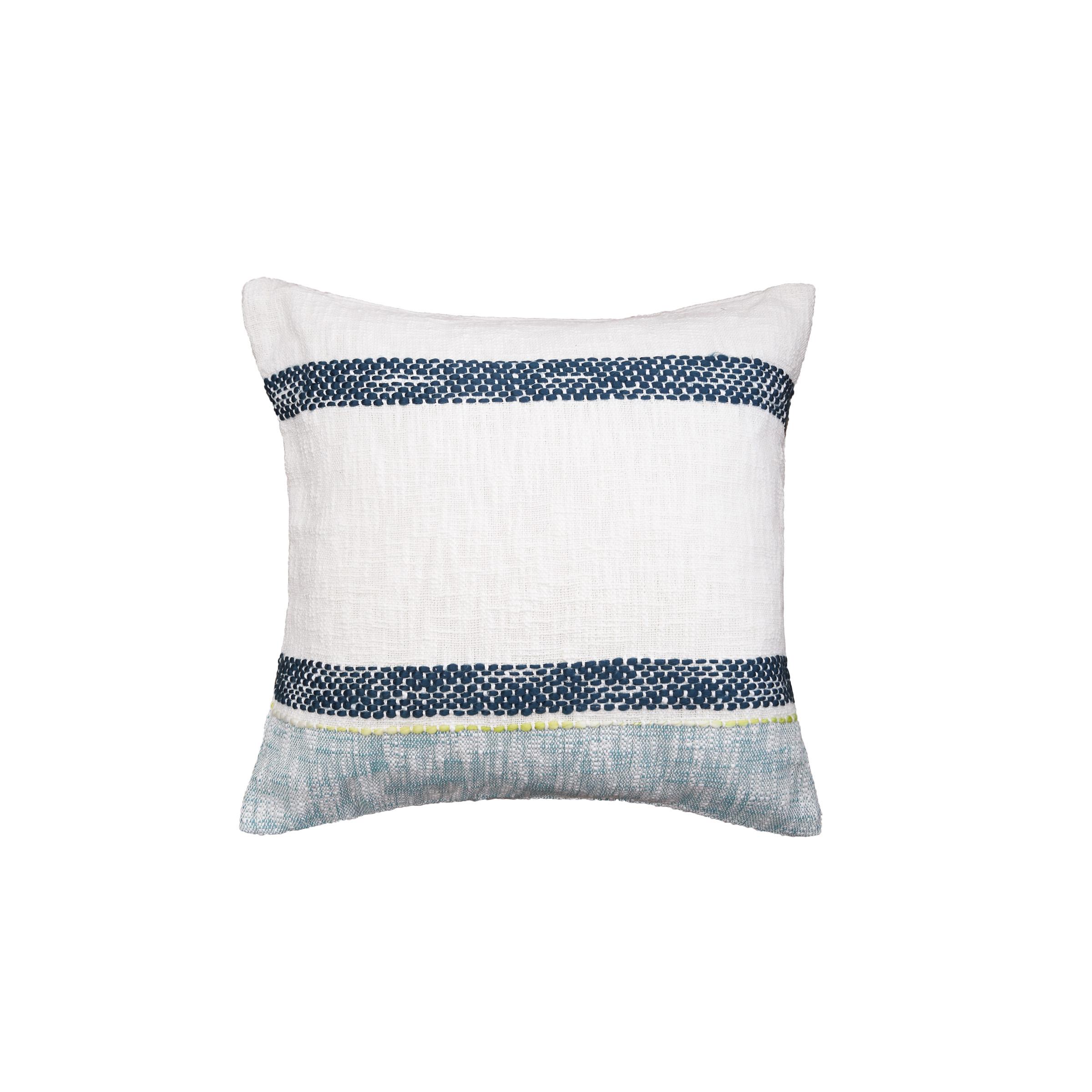 Luna 22" Blue and White Striped Cotton Throw Pillow