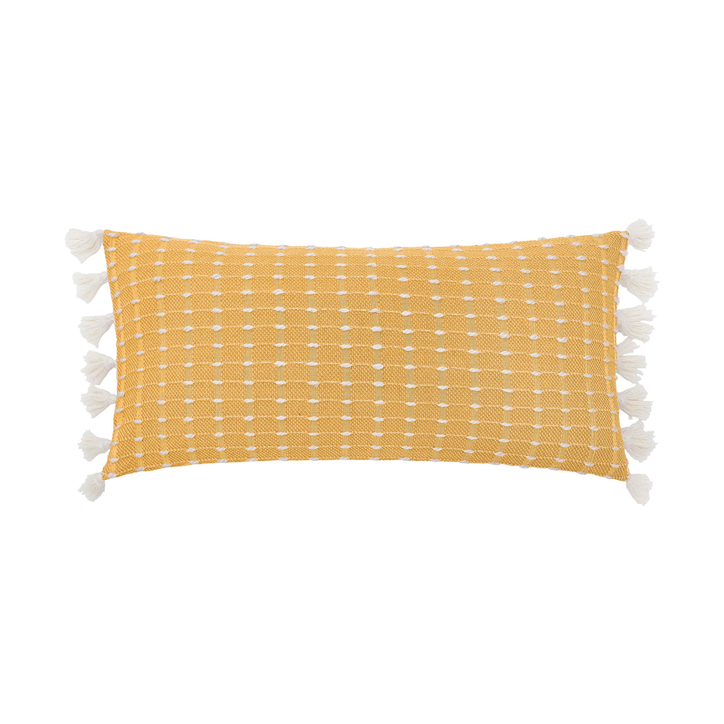 Yellow Hand-Loomed Cotton Ikat Throw Pillow with Tassels