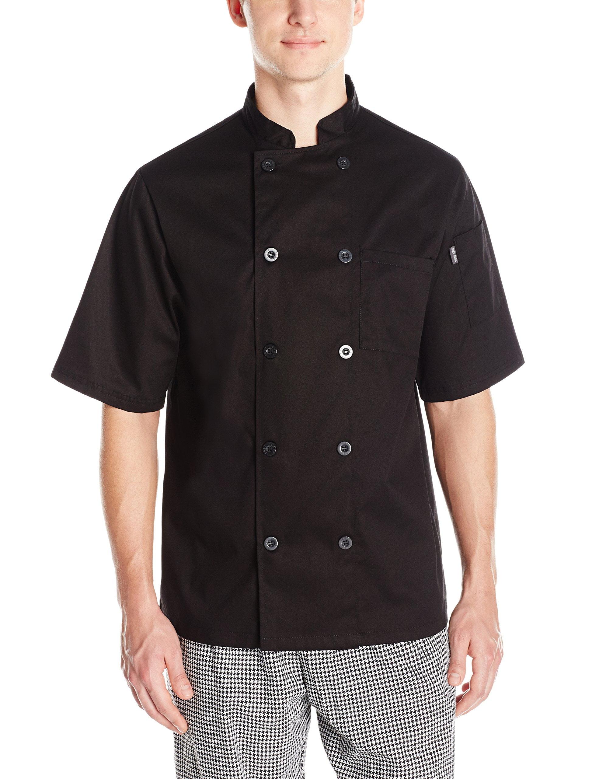 Chef Code Basic Short Sleeve Coat with Pearl Buttons, Chef Jacket Black L