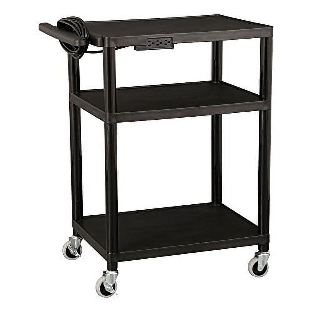 Versatile Mobile Utility Cart with Adjustable Shelves and Power Strip, Black