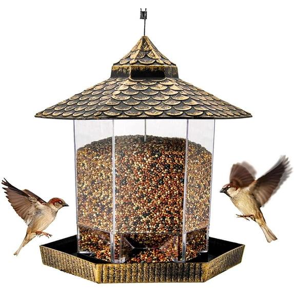 Twinkle Star Comedero para Pájaros Salvajes para Decoración Exterior de Jardín, en Forma de Hexágono con Techo de Bronce