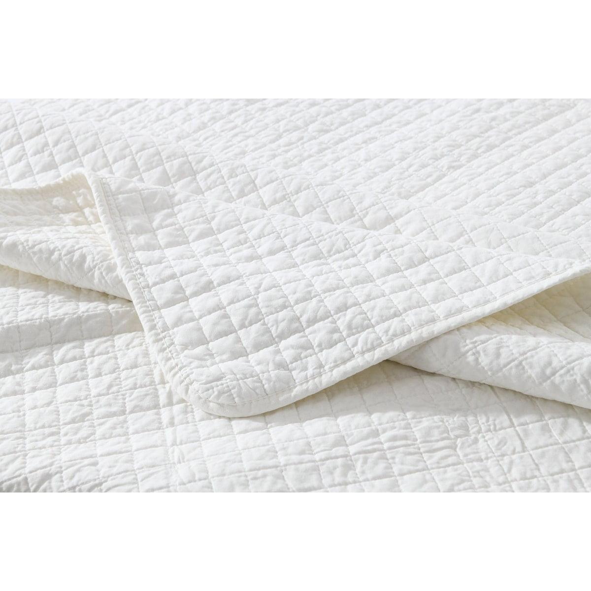 Soft White Cotton Quilted Reversible Throw Blanket 50x60 Inches