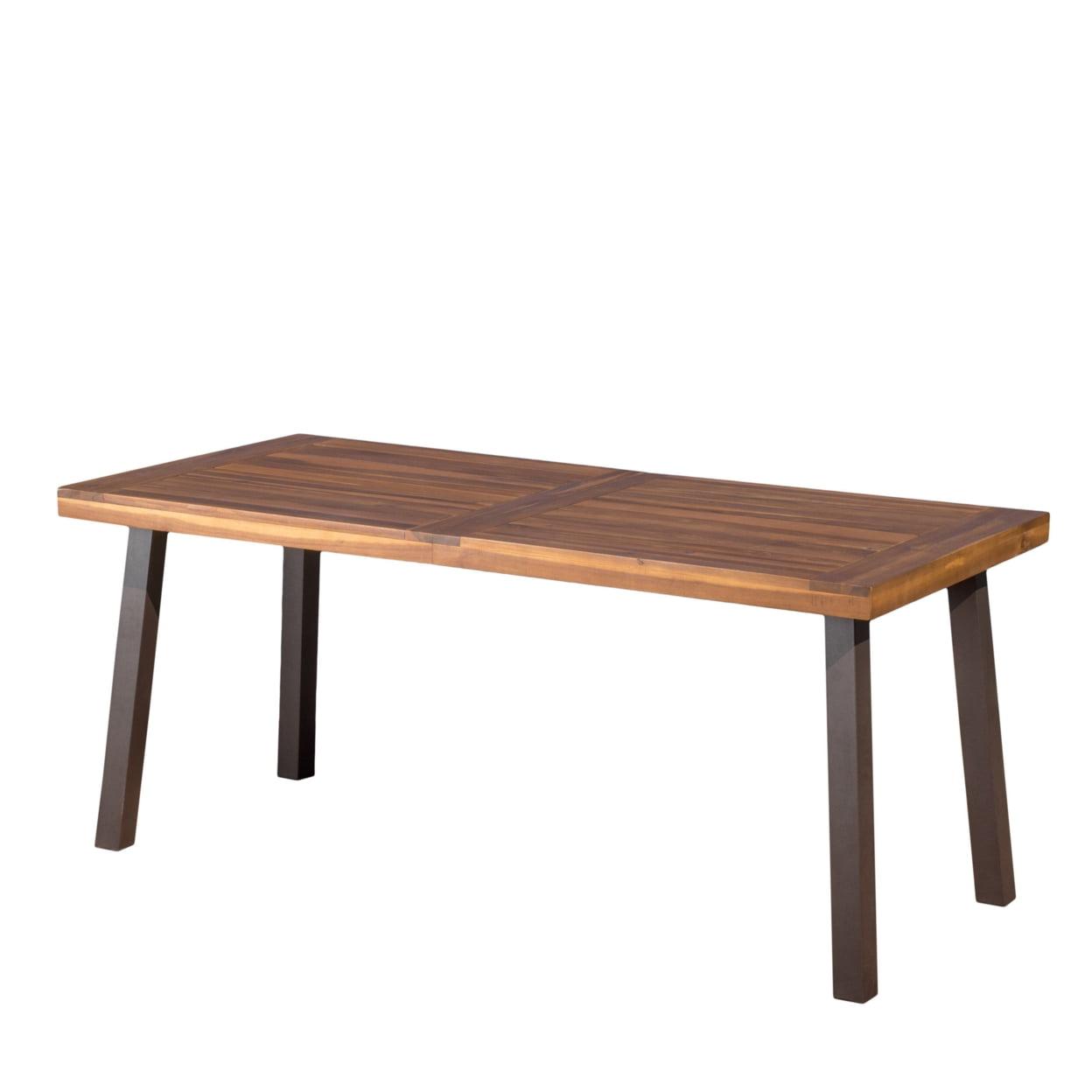 Daria Natural Stained Acacia Wood Dining Table with Rustic Metal Legs