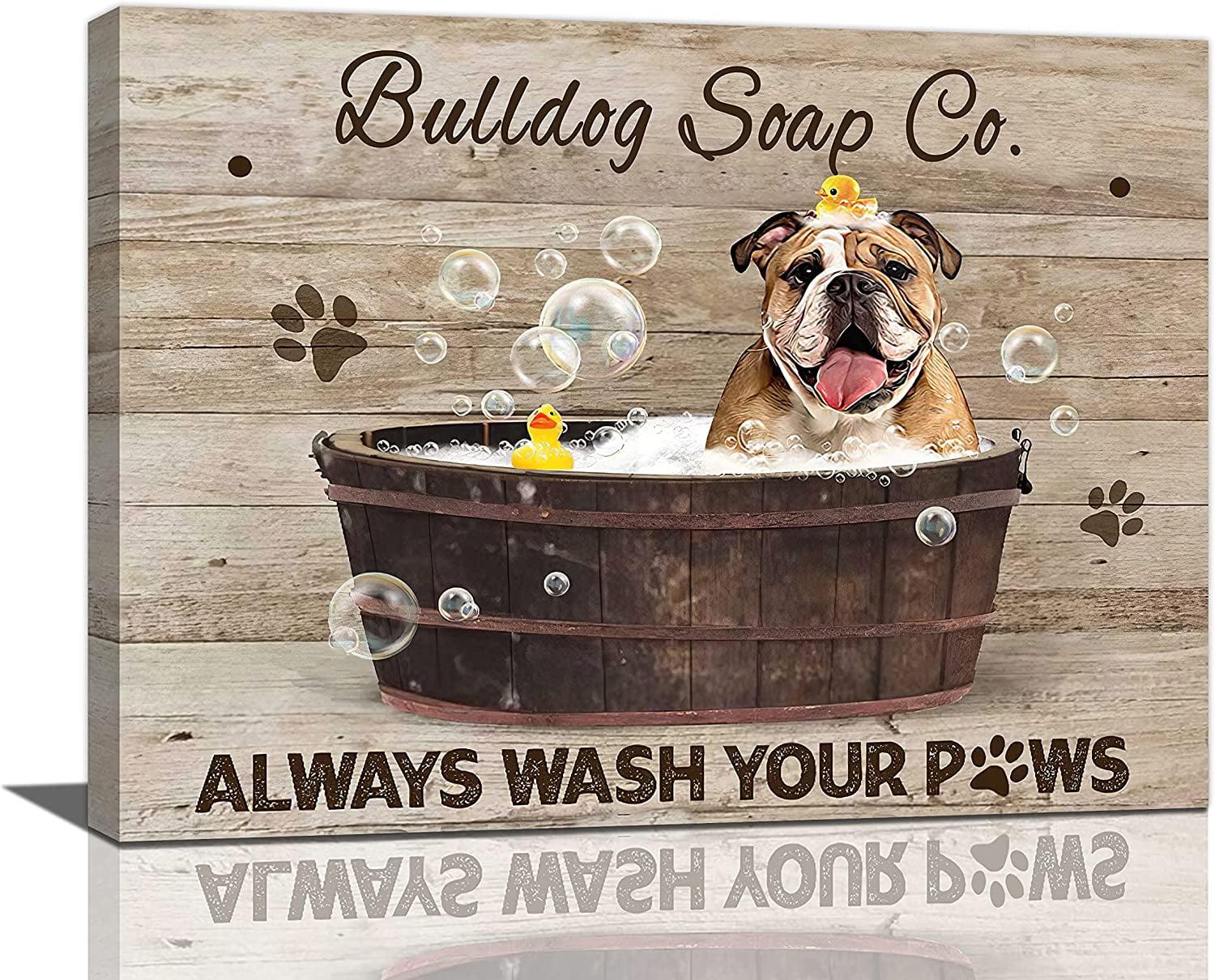 dashuaibi-Bathroom Wall Art Funny English Bulldog in the Bathtub Canvas Prints Painting Bathroom Pictures Modern Artwork Home Decor for Restroom Washroom SPA Salon 16"x12"