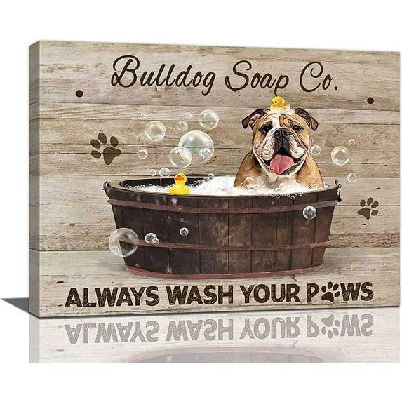 dashuaibi-Bathroom Wall Art Funny English Bulldog in the Bathtub Canvas Prints Painting Bathroom Pictures Modern Artwork Home Decor for Restroom Washroom SPA Salon 16"x12"