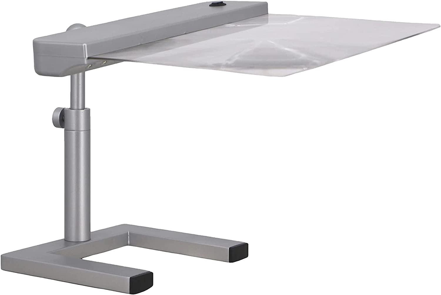 daylight24 Table Top Full Page Magnifier LED Desk Lamp, Silver - Ideal for Reading, Hobby and Crafting with LED Light Strip for Optimal Visibility, 10 inch (202055-05)