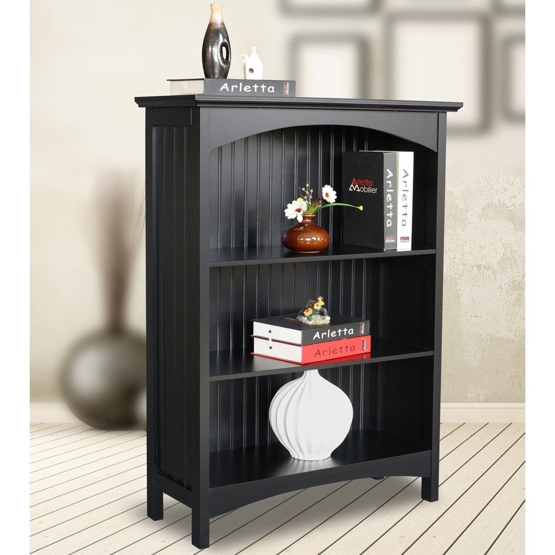 eHemco 3 Tier Storage Shelf Bookcase with 2 Arched Supports, 40 Inches Height, Black