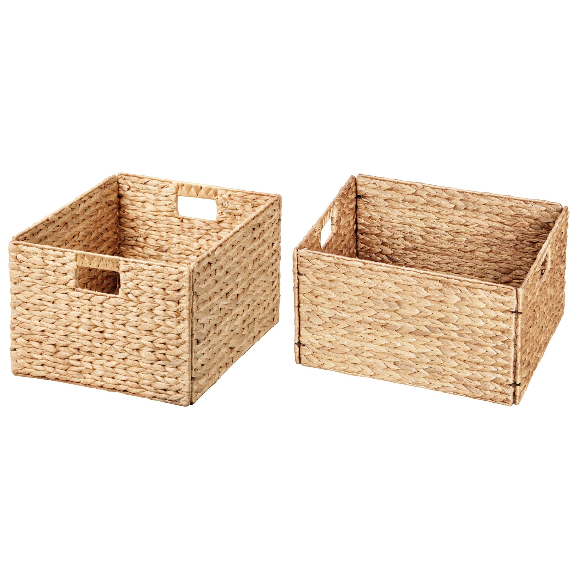 Natural Rectangular Seagrass Storage Baskets with Metal Handles, Set of 2