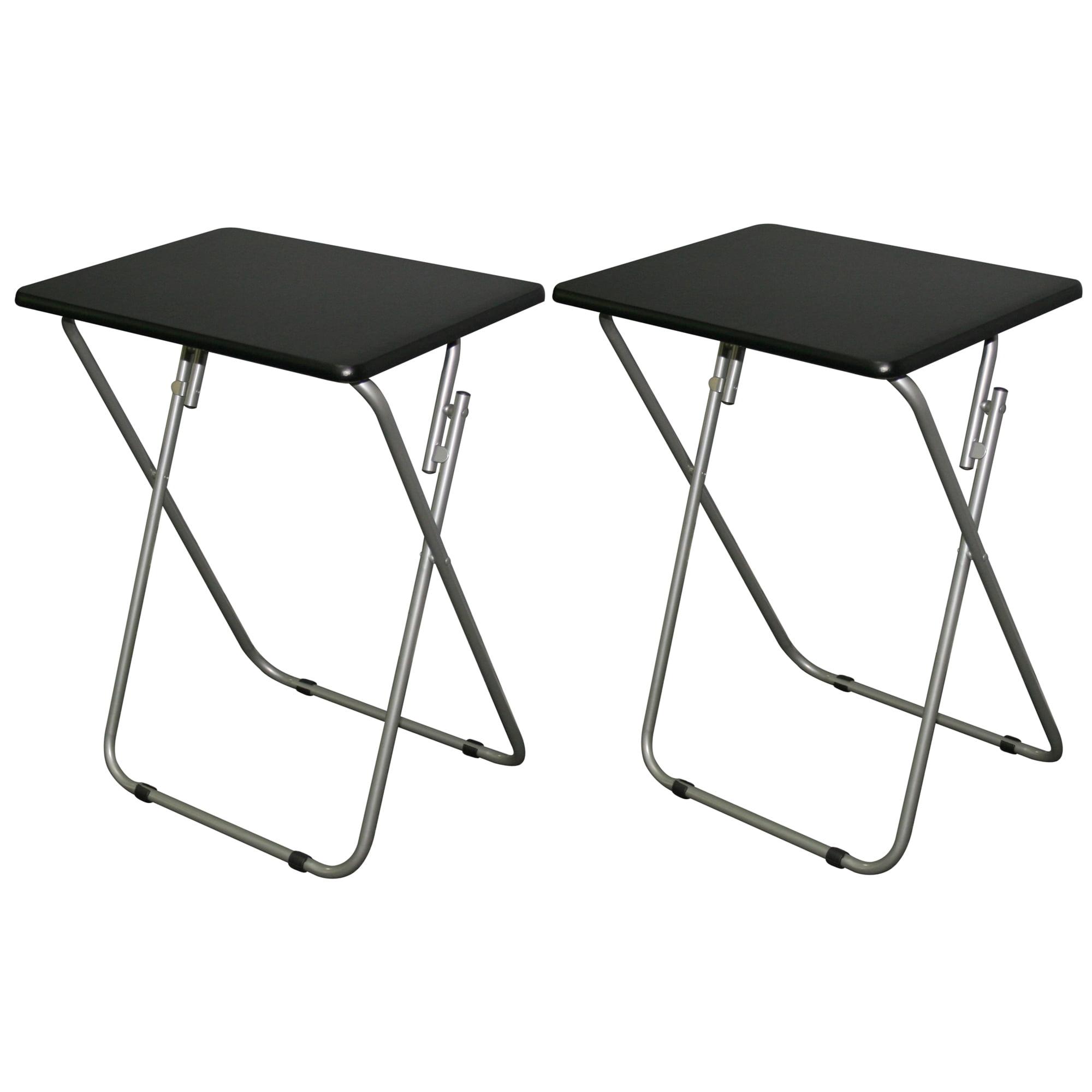 Black Folding TV Tray Tables with Metal Base, Set of 2