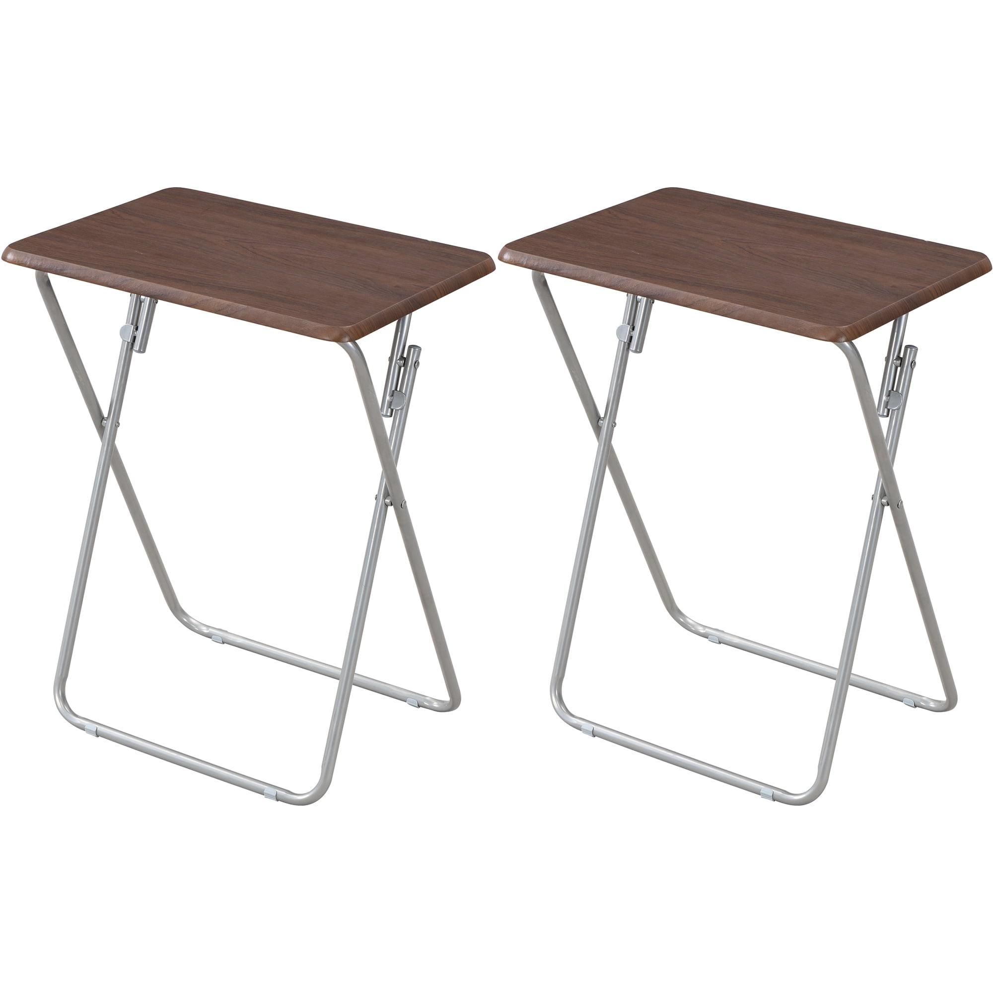 Espresso Folding TV Tray Tables with Metal Base, Set of 2