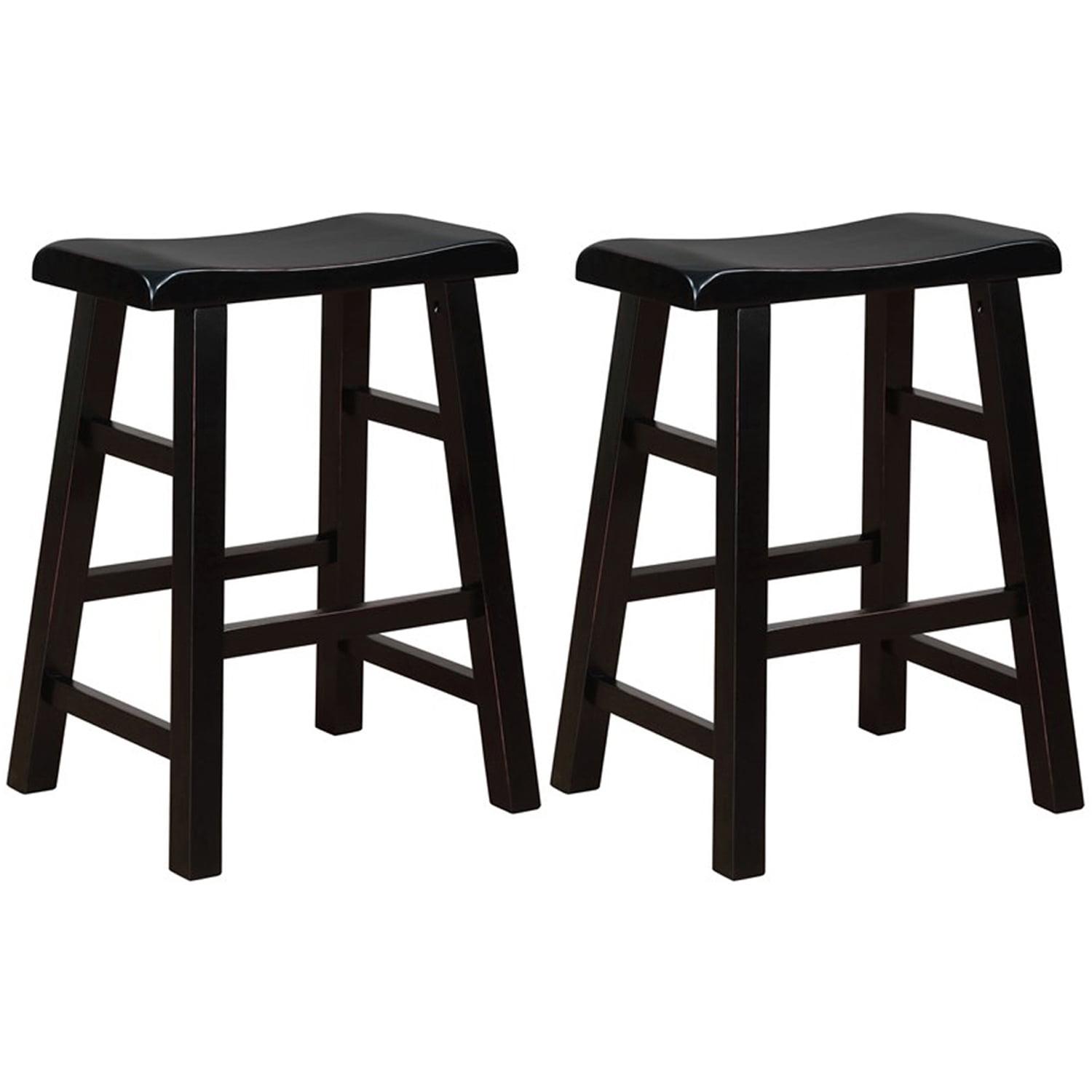 eHemco Heavy-Duty Solid Wood Saddle Seat Kitchen Counter Height Barstools, 24 Inches, Set of 2, Black