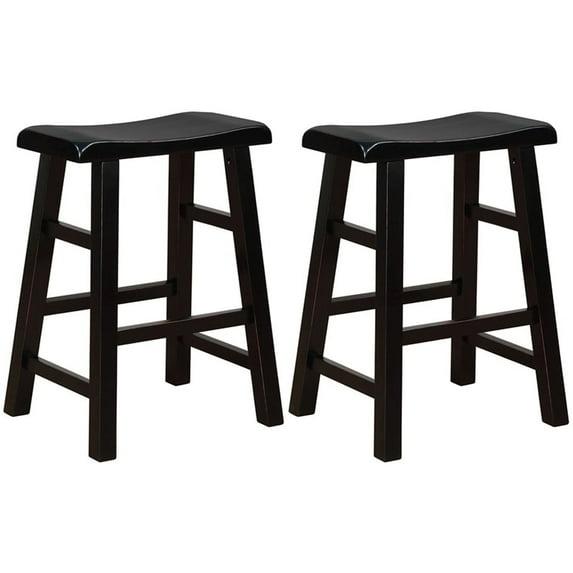 eHemco Heavy-Duty Solid Wood Saddle Seat Kitchen Counter Height Barstools, 24 Inches, Set of 2, Black