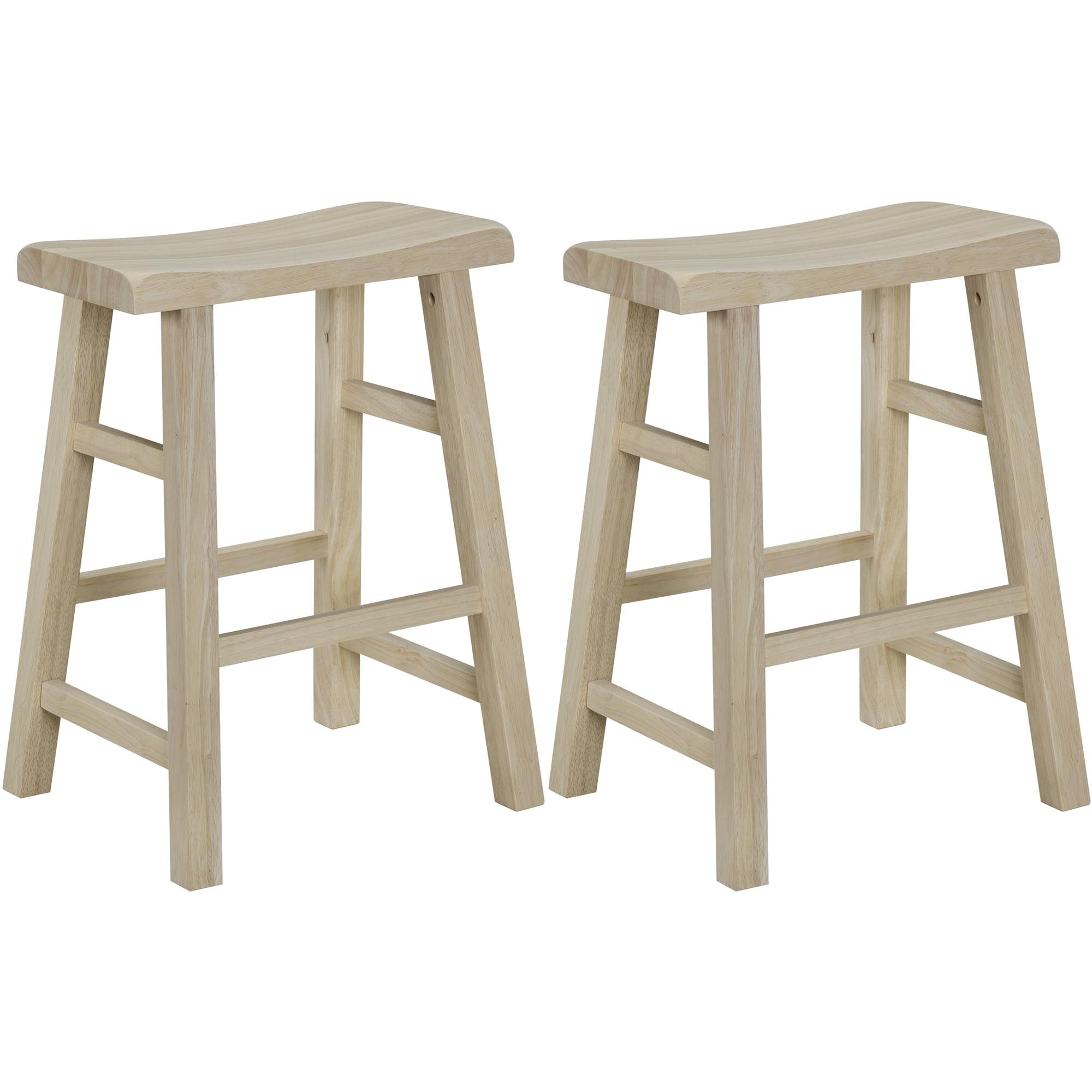 eHemco Heavy-Duty Solid Wood Saddle Seat Kitchen Counter Height Barstools, 24 Inches, Unfinished, Set of 2