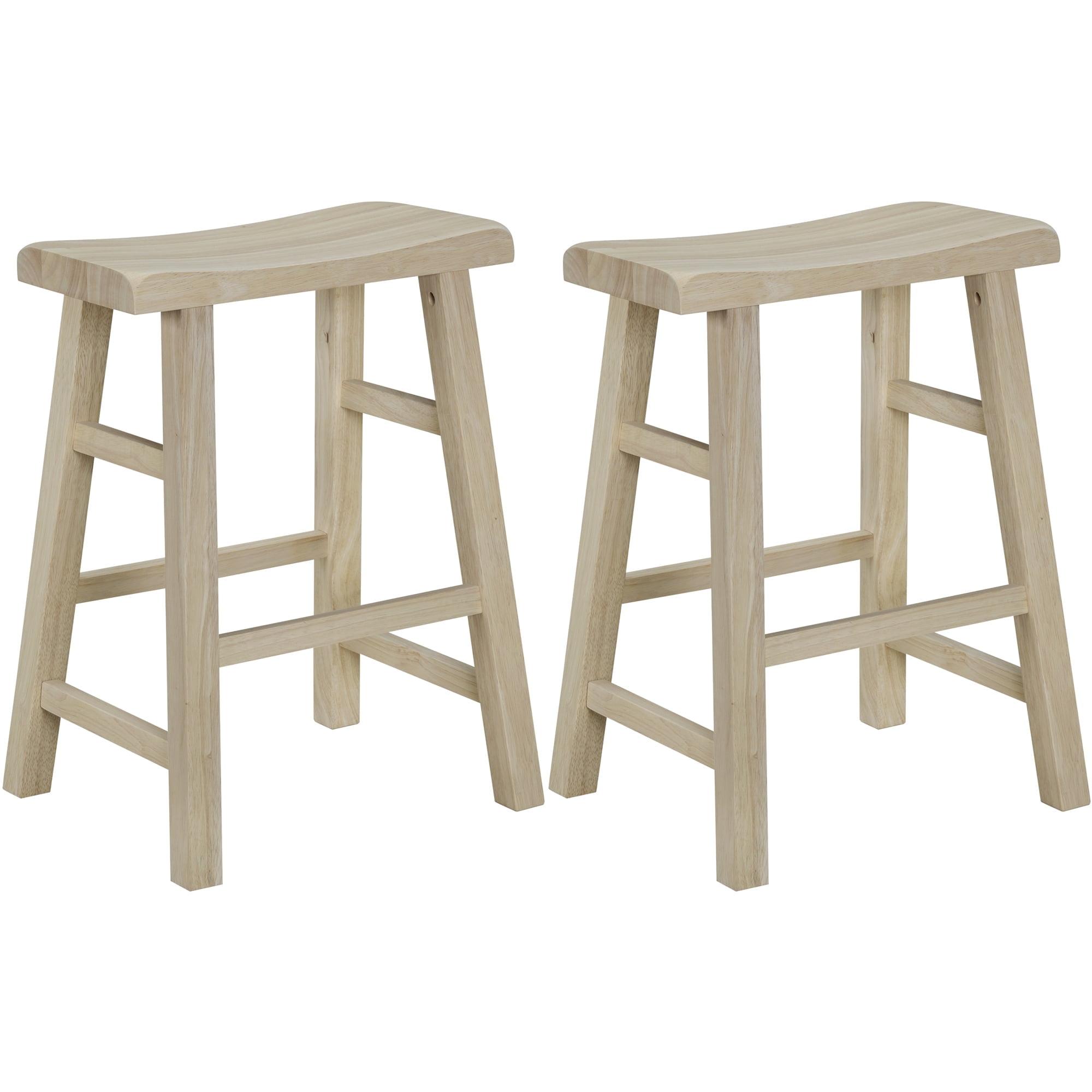 eHemco Heavy-Duty Solid Wood Saddle Seat Kitchen Counter Height Barstools, 24 Inches, Set of 2, Unfinished