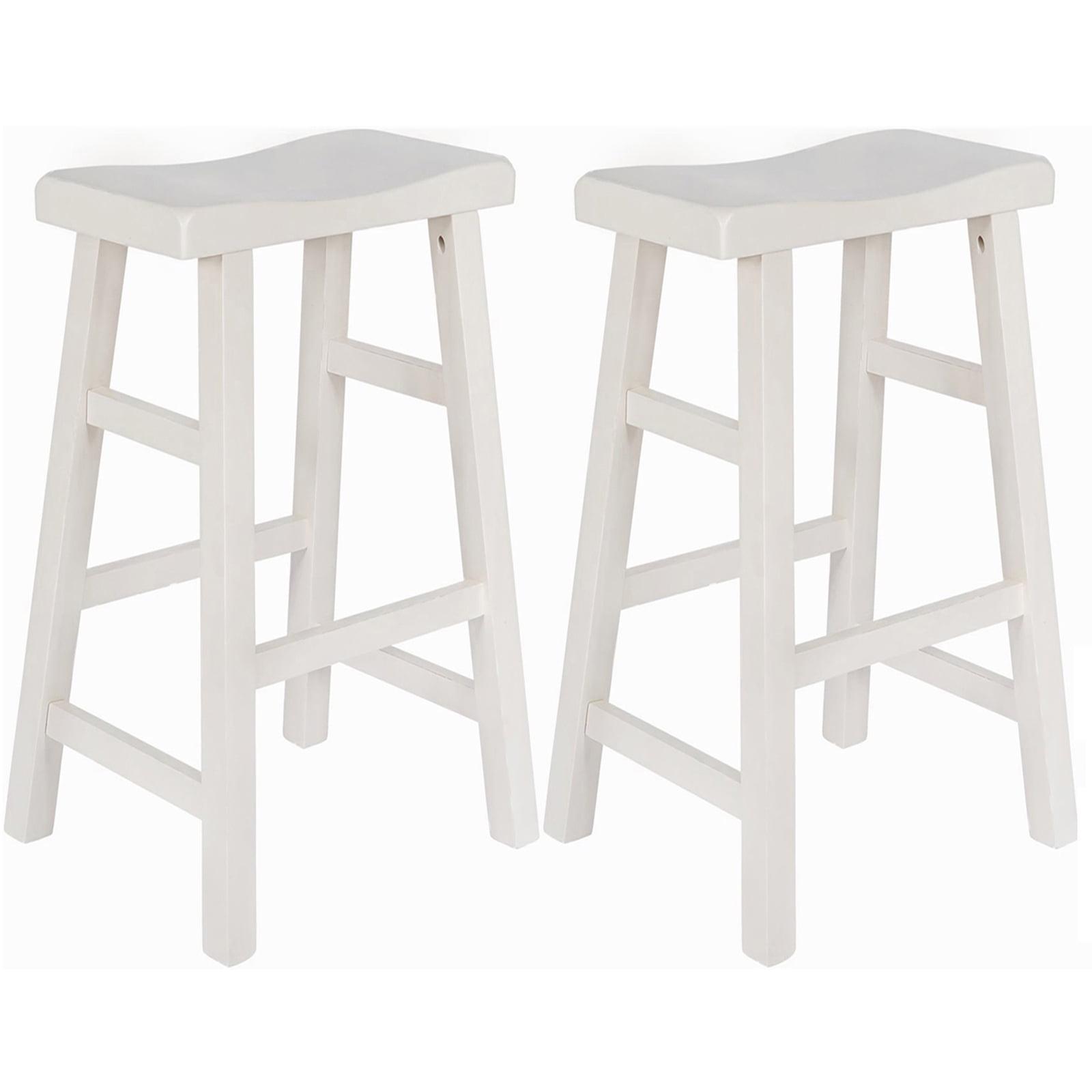 White 29" Solid Wood Saddle Seat Barstools, Set of 2