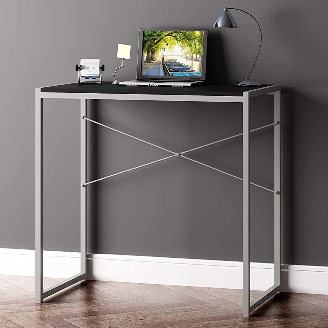 eHemco Multifunction Rectangular Home Office Writing Study Desk with Black Top and Silver Legs