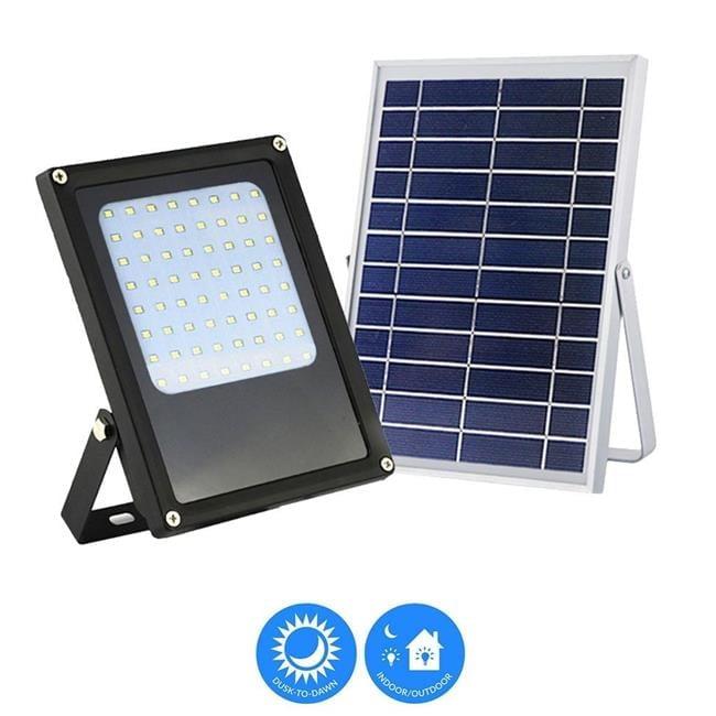 Solar Powered Black Aluminum LED Flood Light with Tempered Glass Panel