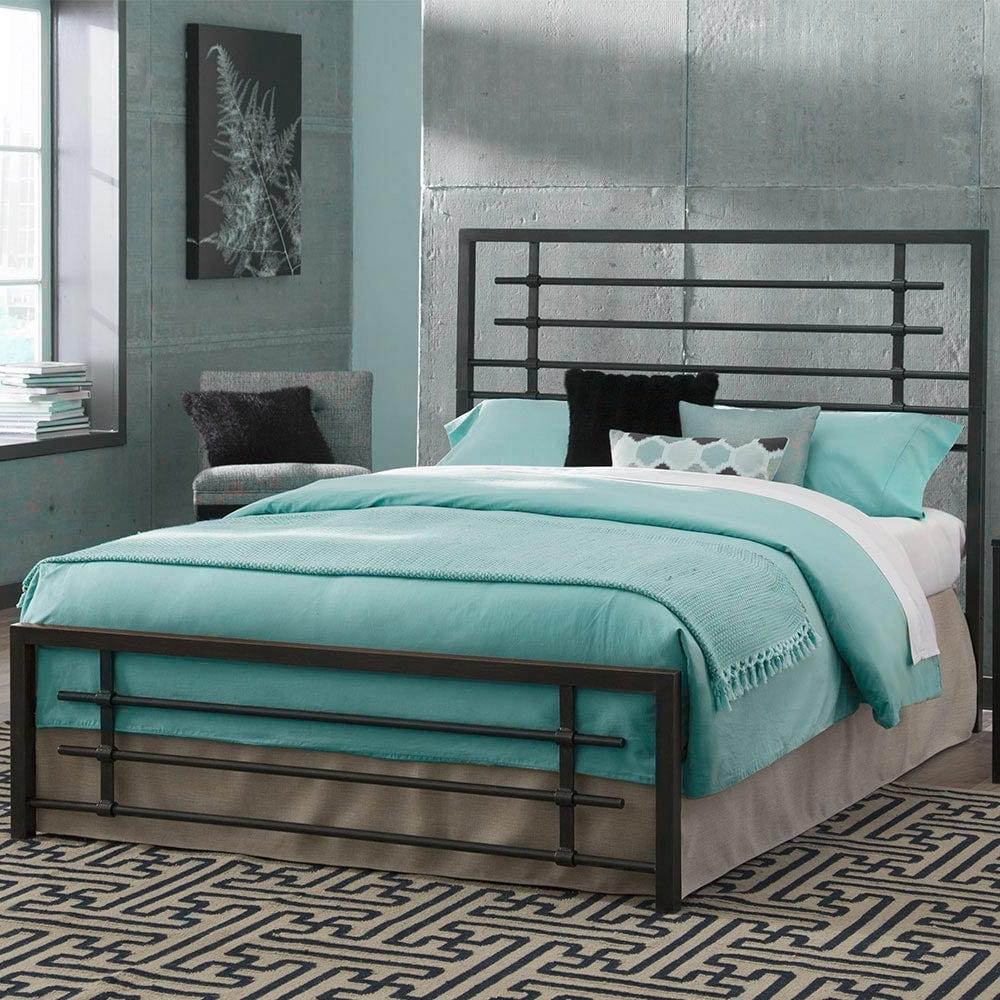 California King Black Metal Bed Frame with Headboard and Slats