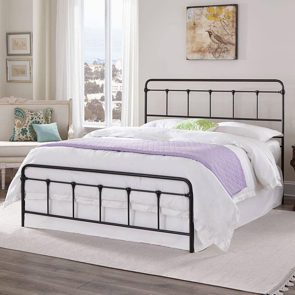 Full Size Black Metal Bed Frame with Headboard and Slats