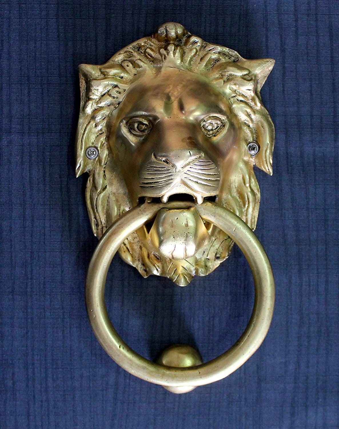 eSplanade - Lion Face Door Knocker Gate Knocker Door Pulls | Decorative Door Accessories - Home Decor | Brass - 6" Inches