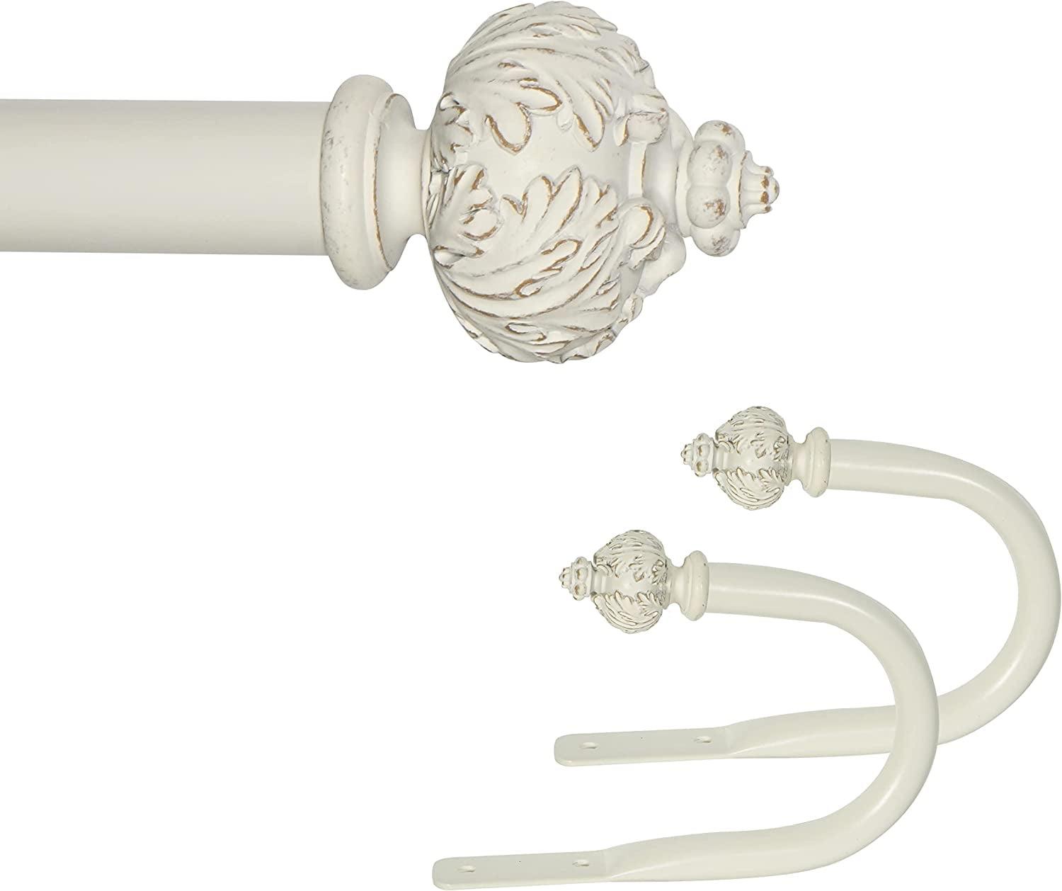 Weathered White 48''-84'' Resin Double Curtain Rod with Finials and Holdbacks