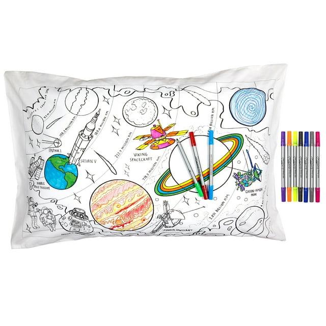 eatsleepdoodle Coloring Cotton Pillowcase with washable markers - Space Explorer Color in Activity Craft Kit Age 3+