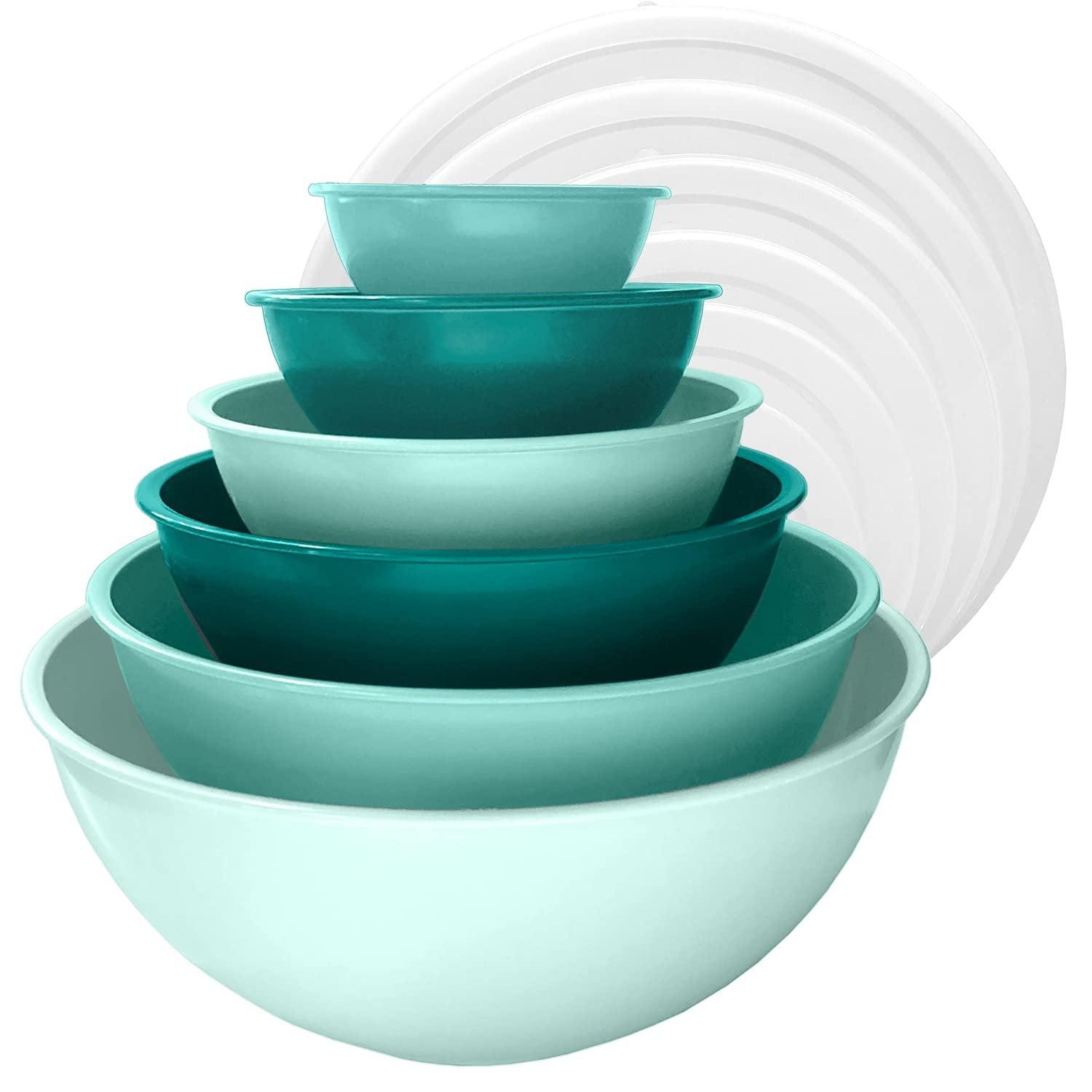 Tonal Mint 12-Piece Plastic Nesting Mixing Bowl Set with Lids