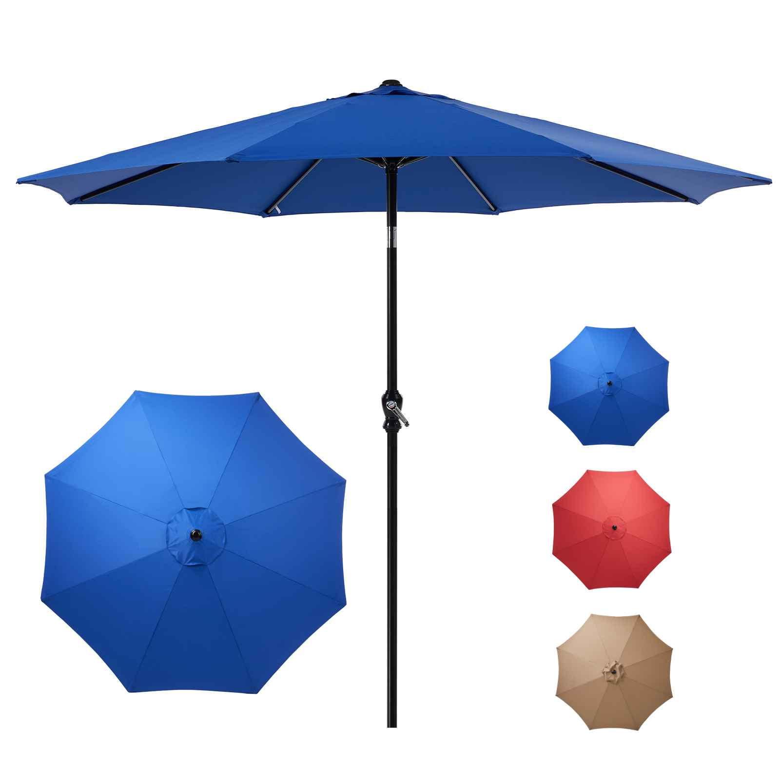 9-Foot Blue Polyester Outdoor Patio Umbrella with Tilt and Crank