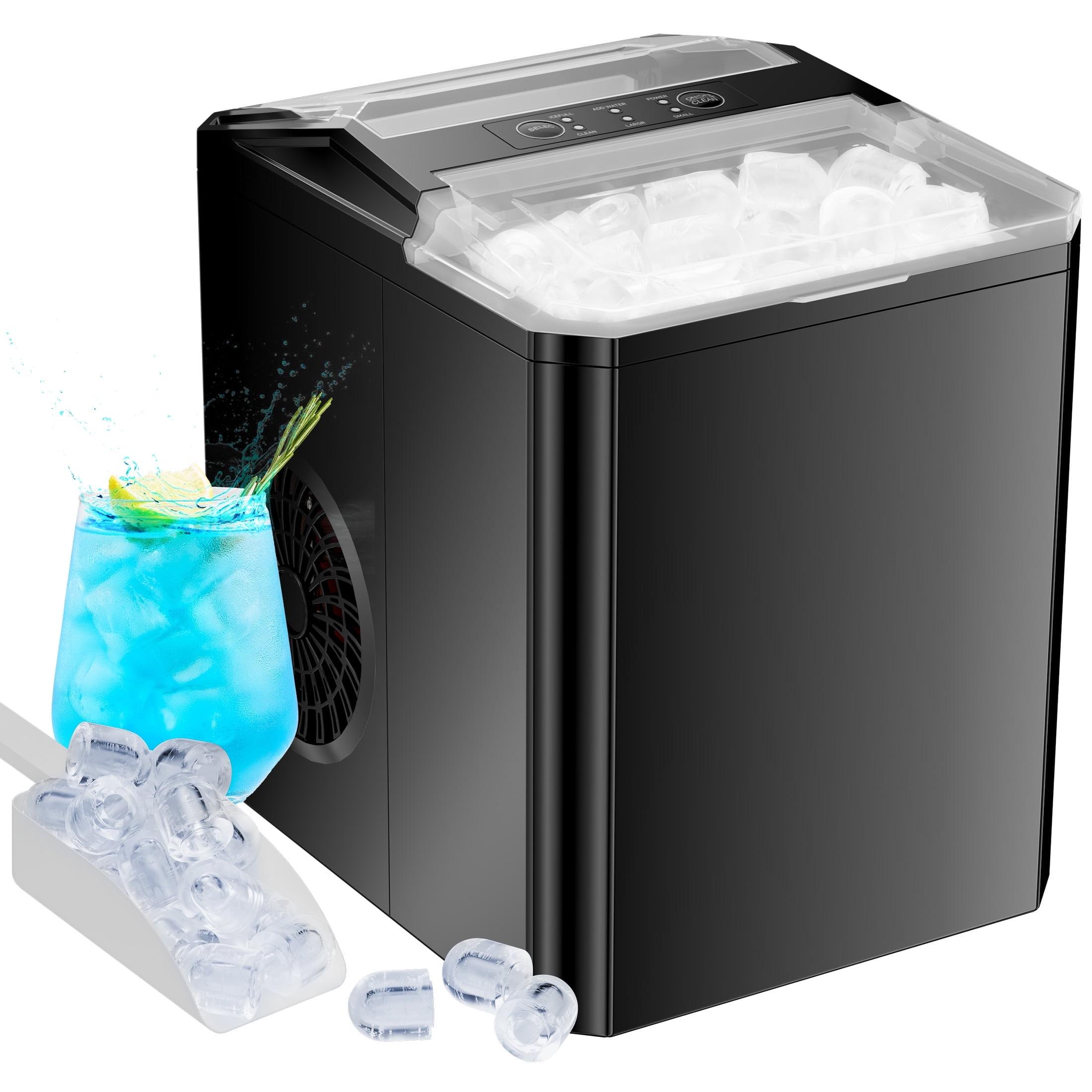 Ice Maker, 9Pcs/6Min, Self-Cleaning Portable Ice Maker Machine, 40 db quieter processing, 26Lbs/24H with Ice Scoop, 2 Sizes Bullet Cubes Makers, Black