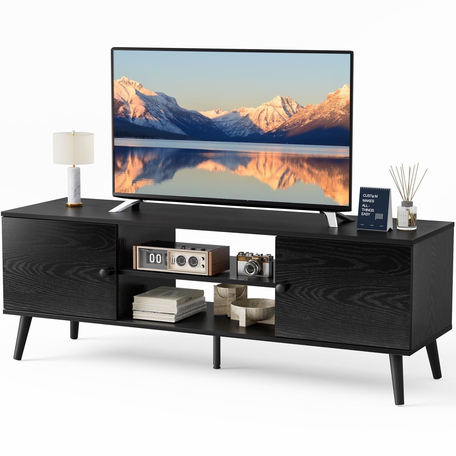 edx Modern TV Stand for 55-60 inch TV, Mid Century Entertainment Centre, Media Console Table with Storage for Living Room, Office, Black