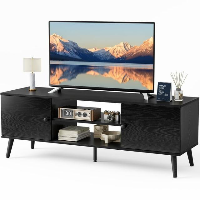 edx Modern TV Stand for 55-60 inch TV, Mid Century Entertainment Centre, Media Console Table with Storage for Living Room, Office, Black