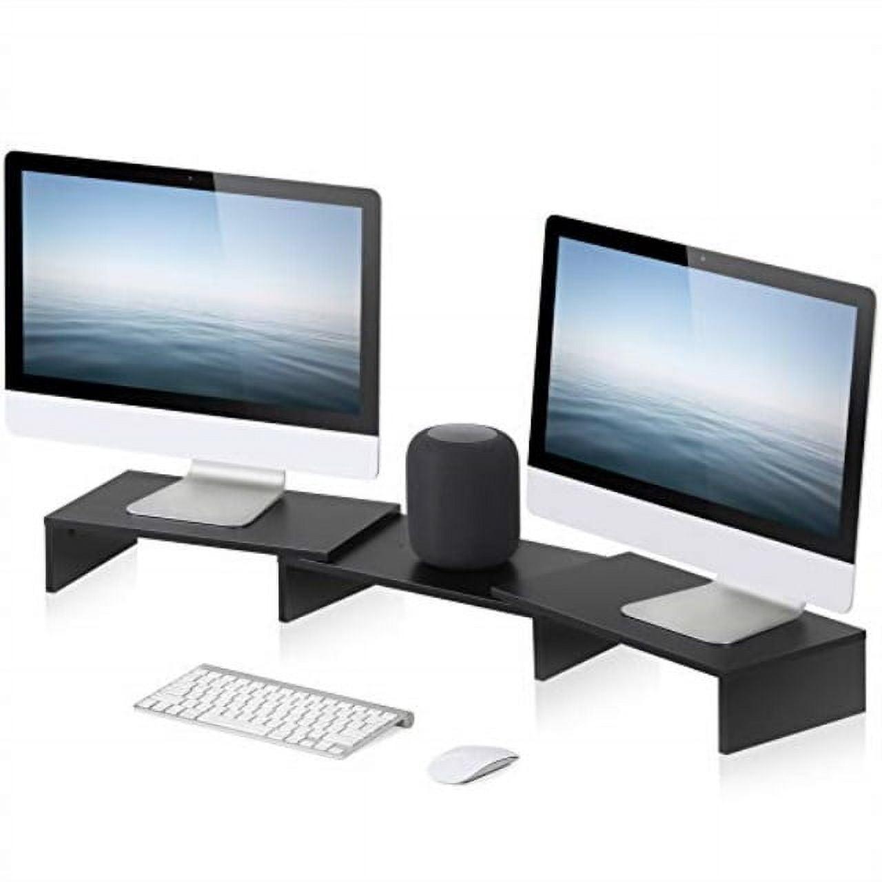 Black Adjustable 3-Shelf Dual Monitor Stand Riser