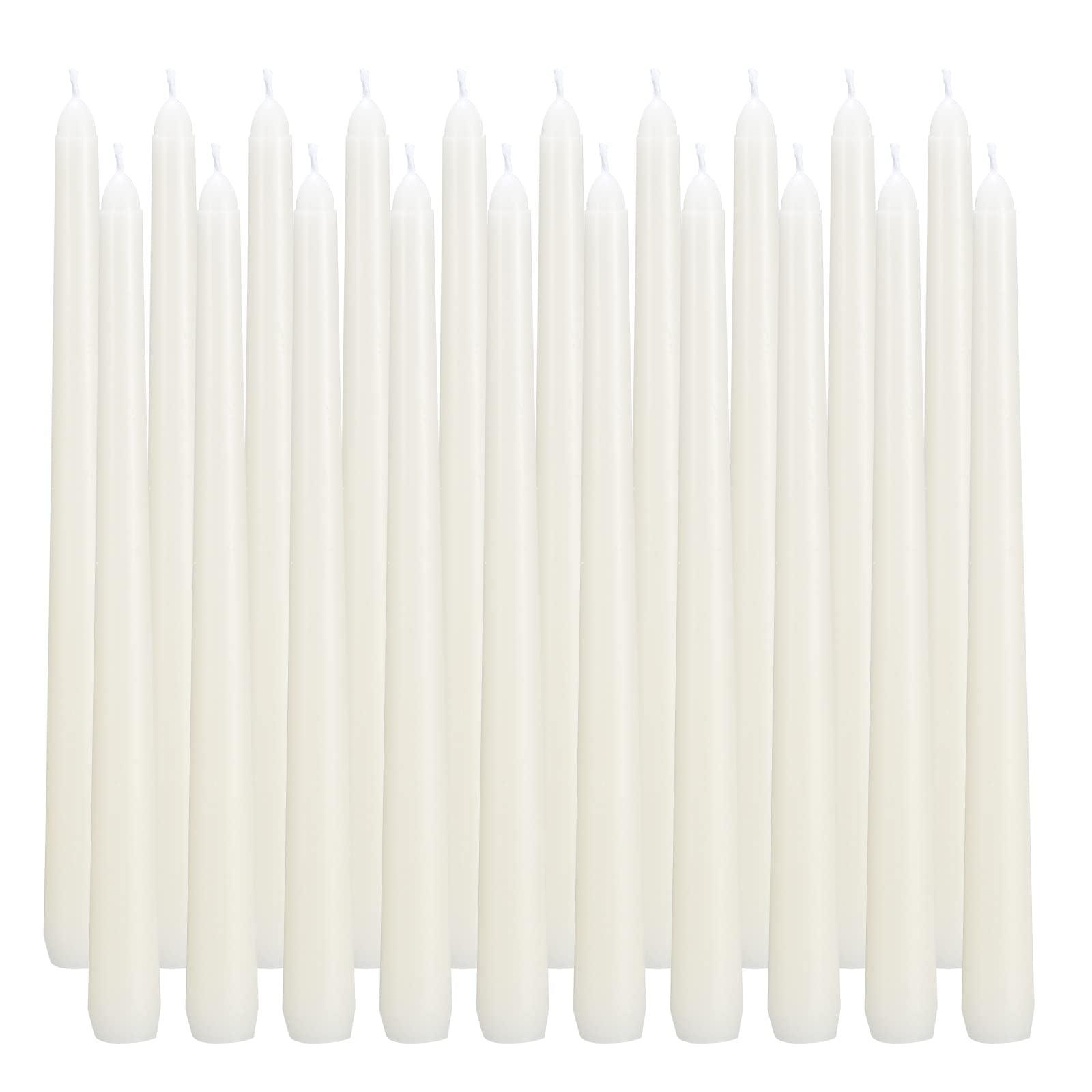 flamecan Ivory Taper Candles, Set of 20 Unscented and Smokeless 10 Inch Taper Candles Long Burning, Paraffin Wax with Cotton Wicks for Burning Approxinately 7-8 Hours Time C43