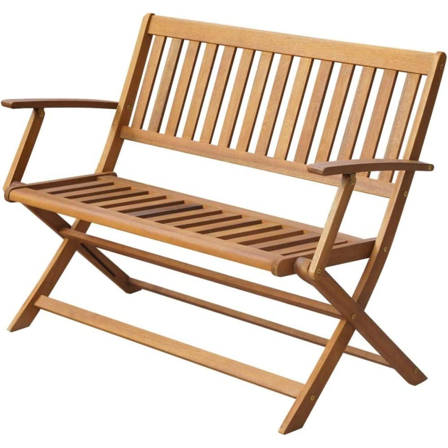 Acacia Medium Wood Folding Outdoor Bench with Backrest