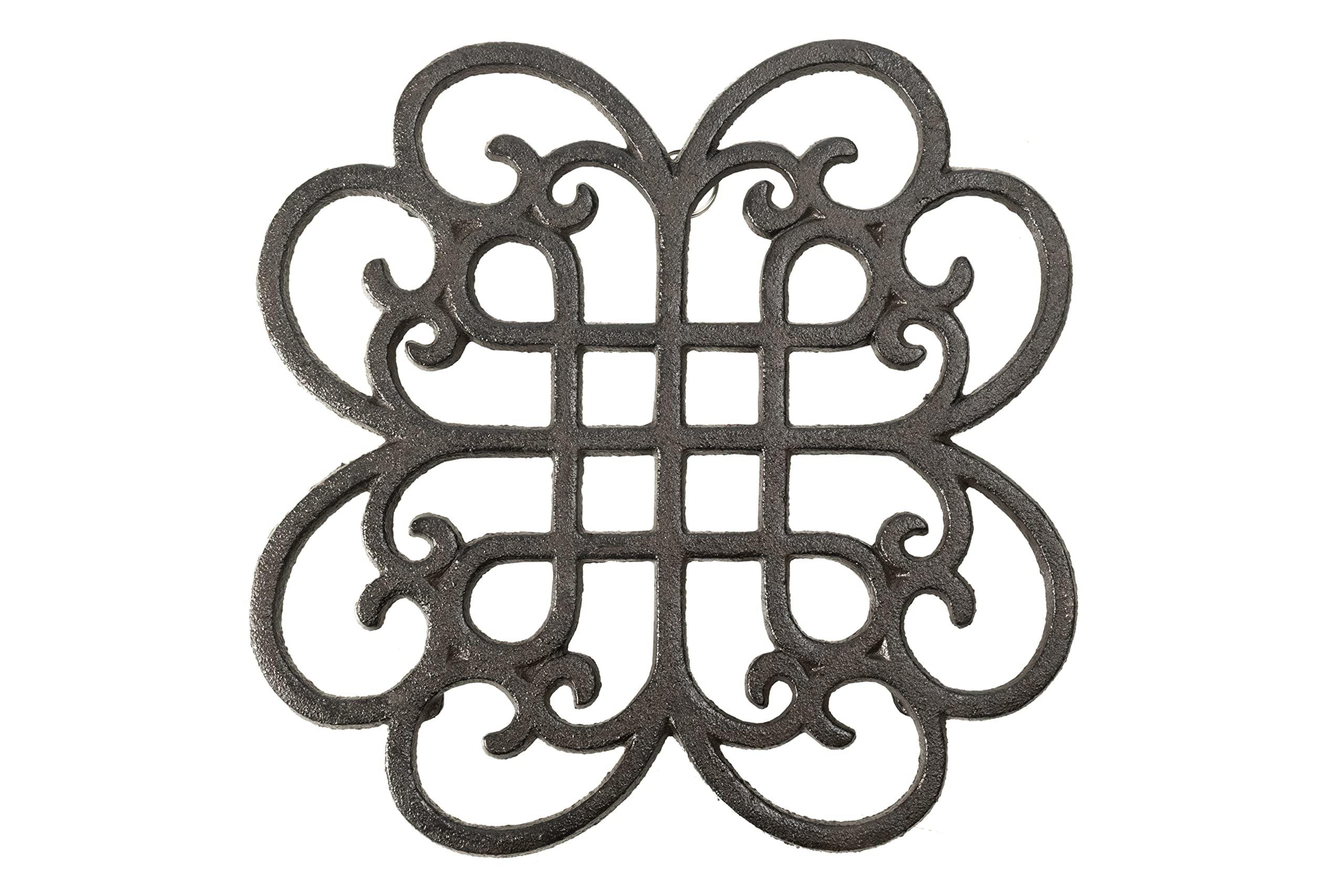 gasaré, Cast Iron Trivet for Hot Dishes, Pots, and Pans, Metal Trivet, Classic Design, Rubber Feet Caps, Ring Hanger, 9 Inches, Brown, 1 Unit C43