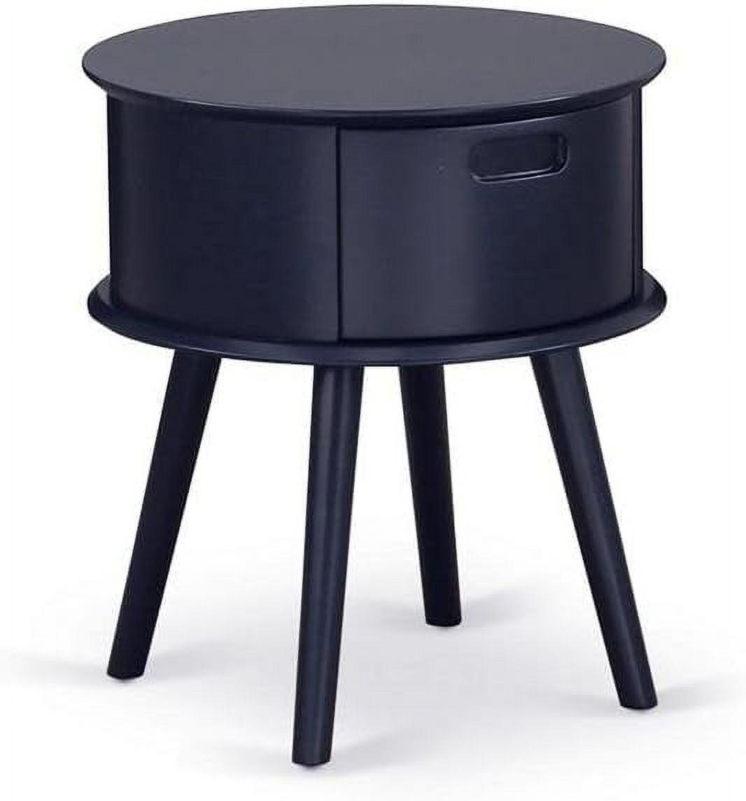 Navy Blue Round Wood Nightstand with Drawer